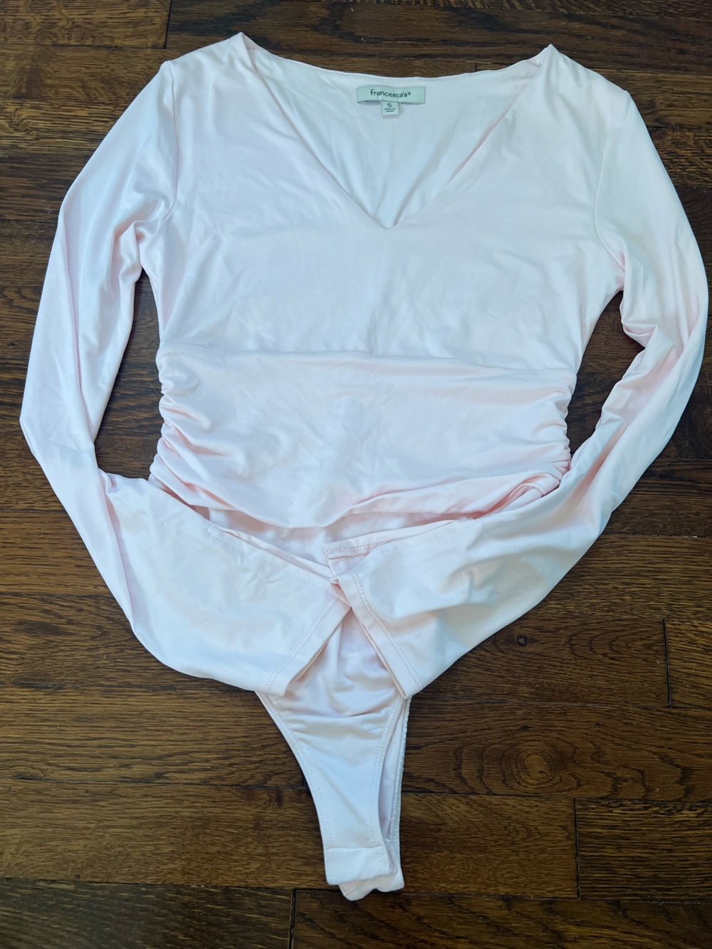 Francesca's Collections Light Pink Long-Sleeve V-Neck Bodysuit